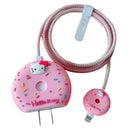 Kit Protetor De Cabo Usb E Capa Carregador Celular Donuts rosa