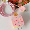 Kit Protetor Carregador de cabo USB Sorvete Rosa + Marrom
