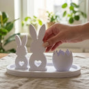 Kit Enfeite Páscoa Decorativo Coelhos E Ovo Branco