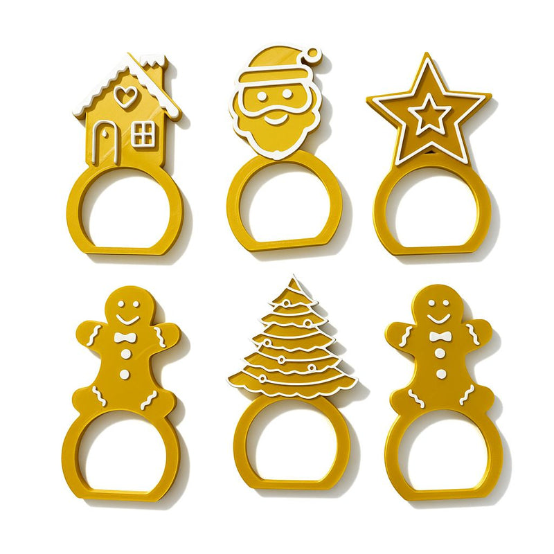 Kit 6 Argolas Guardanapo Dourada Natal Luxo Decoração