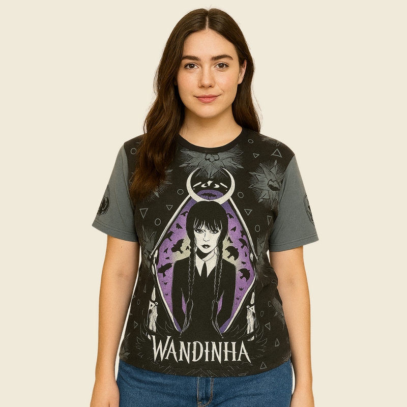 Camiseta Wandinha Esoteric cor preto 100% algodão