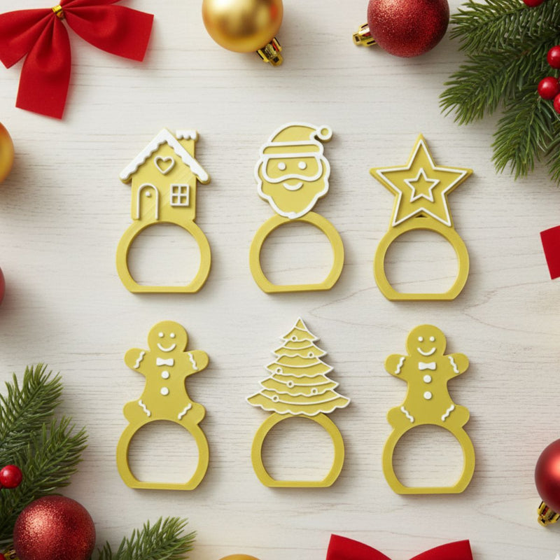 Kit 6 Argolas Guardanapo Dourada Natal Luxo Decoração