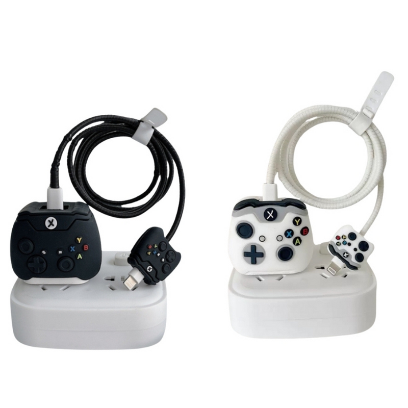 Kit Protetor De Cabo Usb E Capa Carregador Celular Xbox preto  e Xbox branco