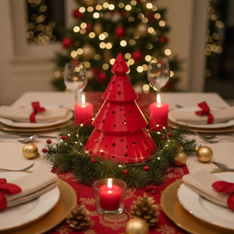 Árvore de Natal Vermelha com Vela