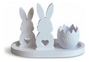 Kit Enfeite Páscoa Decorativo Coelhos E Ovo Branco