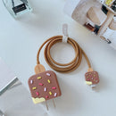 Kit Protetor Carregador de cabo USB Sorvete Rosa + Marrom