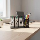 Calendário Permanente Mesa Com Porta Caneta Preta Presente