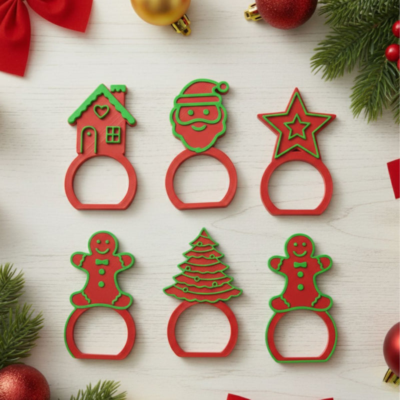 Kit 6 Argolas Guardanapo Vermelho  Natal Luxo Decoração