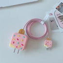 Kit Protetor De Cabo Usb E Capa Carregador Celular Sorvete rosa