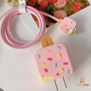 Kit Protetor De Cabo Usb E Capa Carregador Celular Sorvete rosa