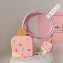 Kit Protetor De Cabo Usb E Capa Carregador Celular Sorvete rosa