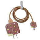 Kit Protetor De Cabo Usb E Capa Carregador Celular Sorvete marrom