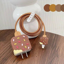 Kit Protetor Carregador de cabo USB Sorvete Rosa + Marrom