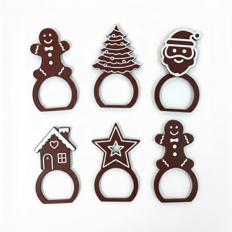 Kit 6 Argolas Guardanapo Marrom Natal Luxo Decoração