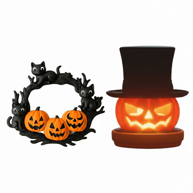 Abóbora Halloween com Cartola + Decoração Guirlanda Gatos